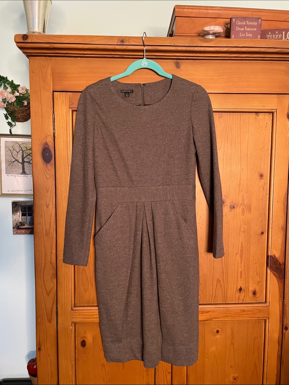 Lafayette 148 New York Brown Long Sleeve Pleated Dress